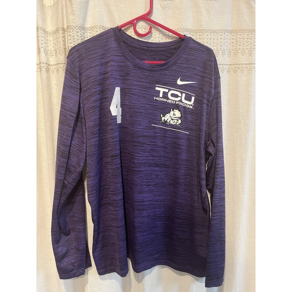 TCU Horned Frogs Nike Tee Long Sleeve Shirt Men's Large Purple Team Issue